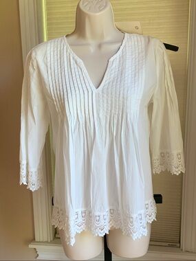 White Crochet-Hem Peasant Top